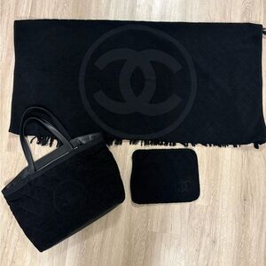 CHANEL Black Towel, Tote, and Pouch Set